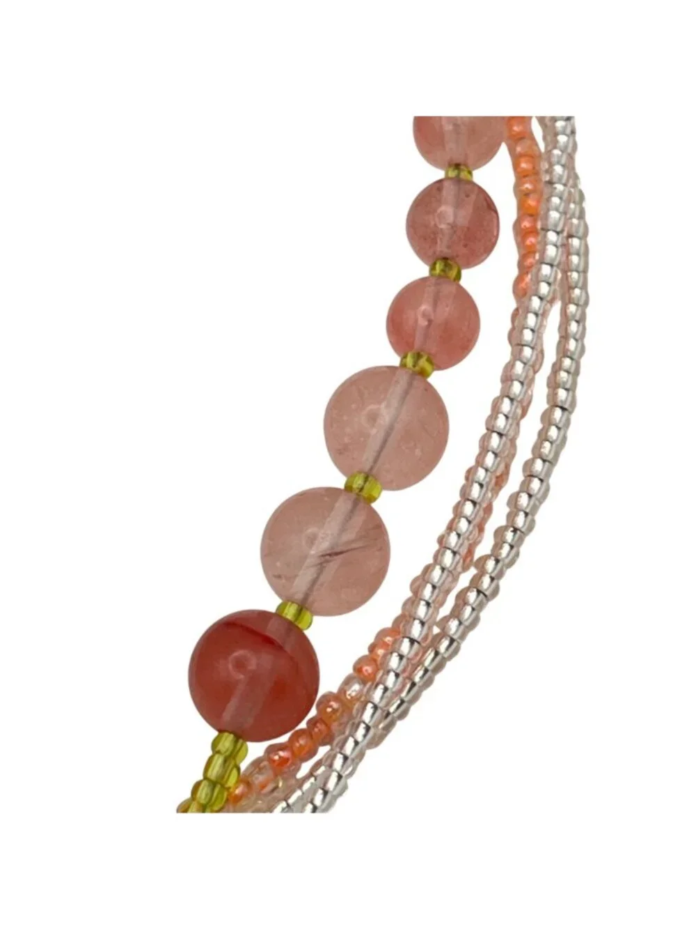 Blue Agate Slice Pendant Necklace Multistrand Beaded Boho Pink Green Glass Layer - Picture 15 of 15